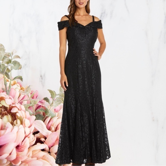 R&M Richards Off the Shoulder Fishtail Evening Gown Sz 8P R&M Richards Off the Shoulder Fishtail Evening Gown Sz 8P